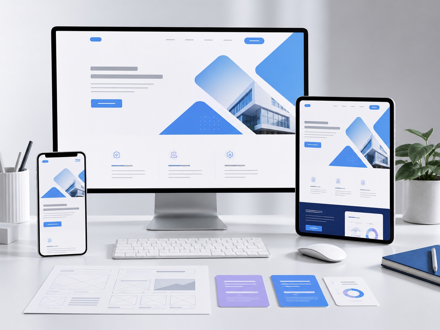 Landing page conceptual adaptada a computador, tableta y teléfono