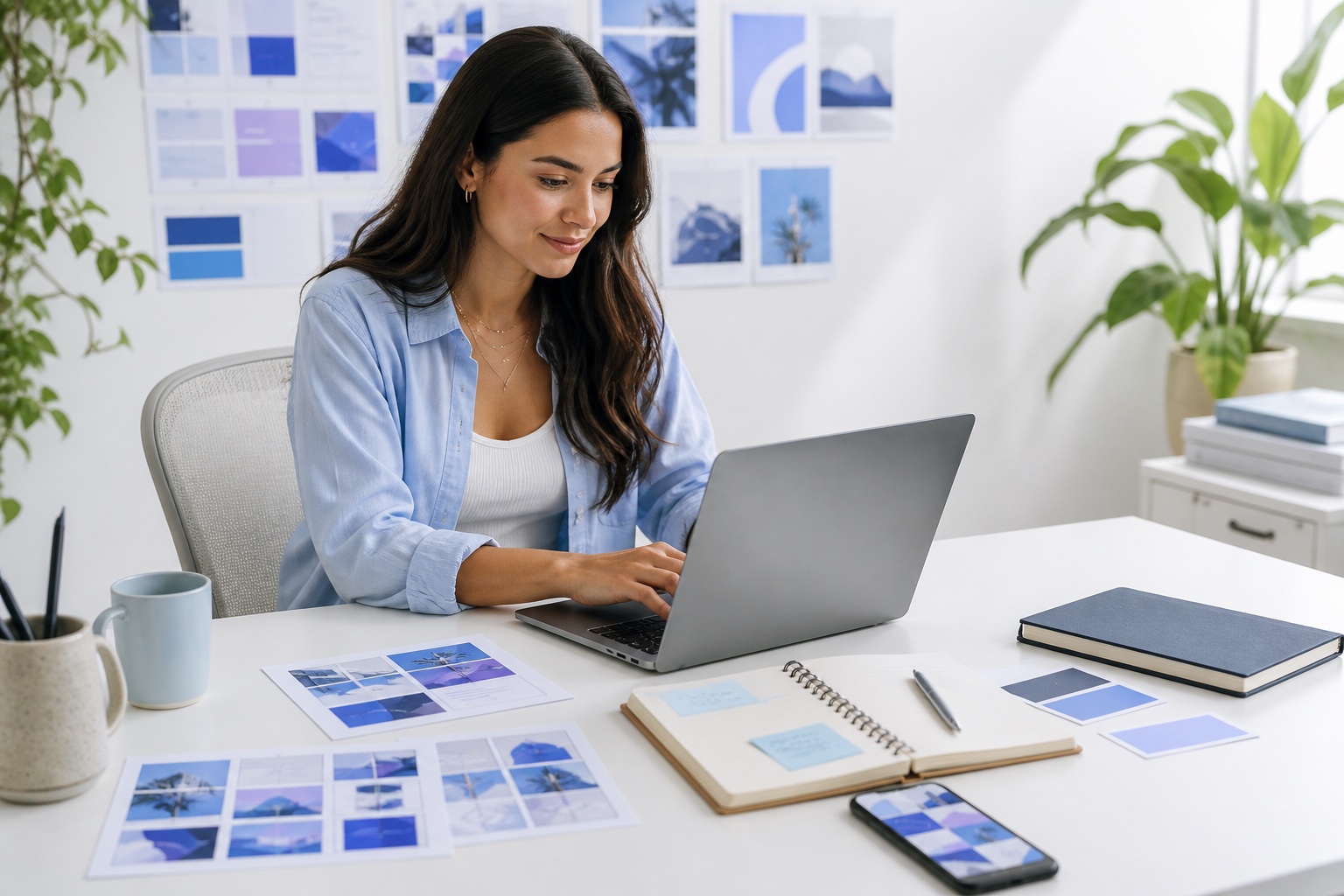 Estratega creativa planificando contenido para redes sociales